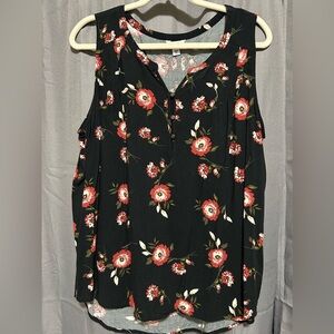 Black with Red Floral Print Tank Top